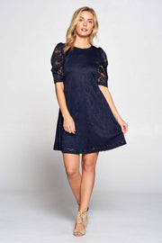 Lace Floral Dress with Puff Sleeve and Lining - Mercantile Mountain