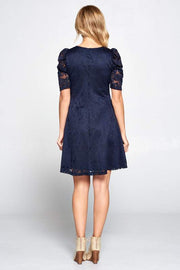 Lace Floral Dress with Puff Sleeve and Lining - Mercantile Mountain
