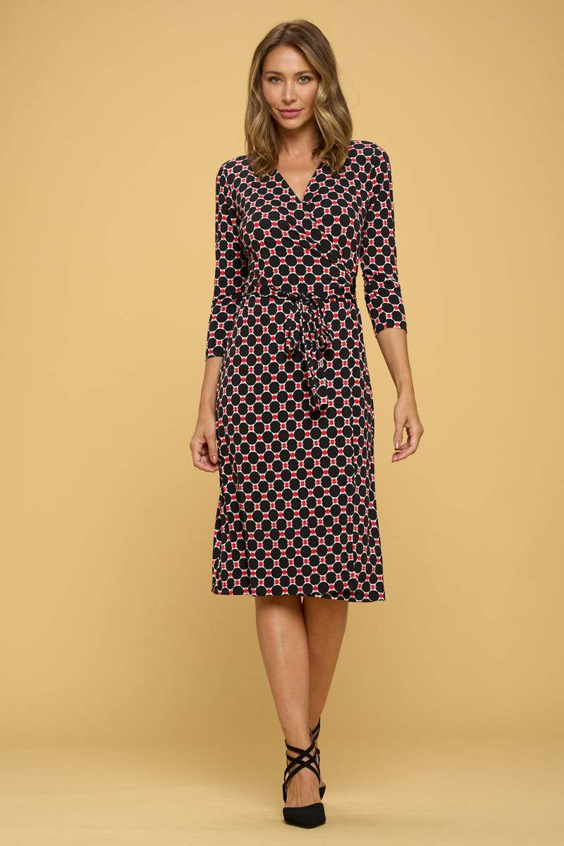Print V neck Jersey Wrap Dress with Tie - Mercantile Mountain