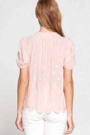 Pink Embroidered Short Sleeve Top - Mercantile Mountain