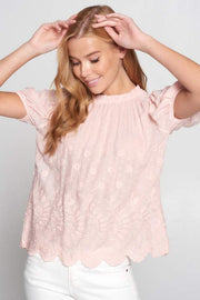 Pink Embroidered Short Sleeve Top - Mercantile Mountain