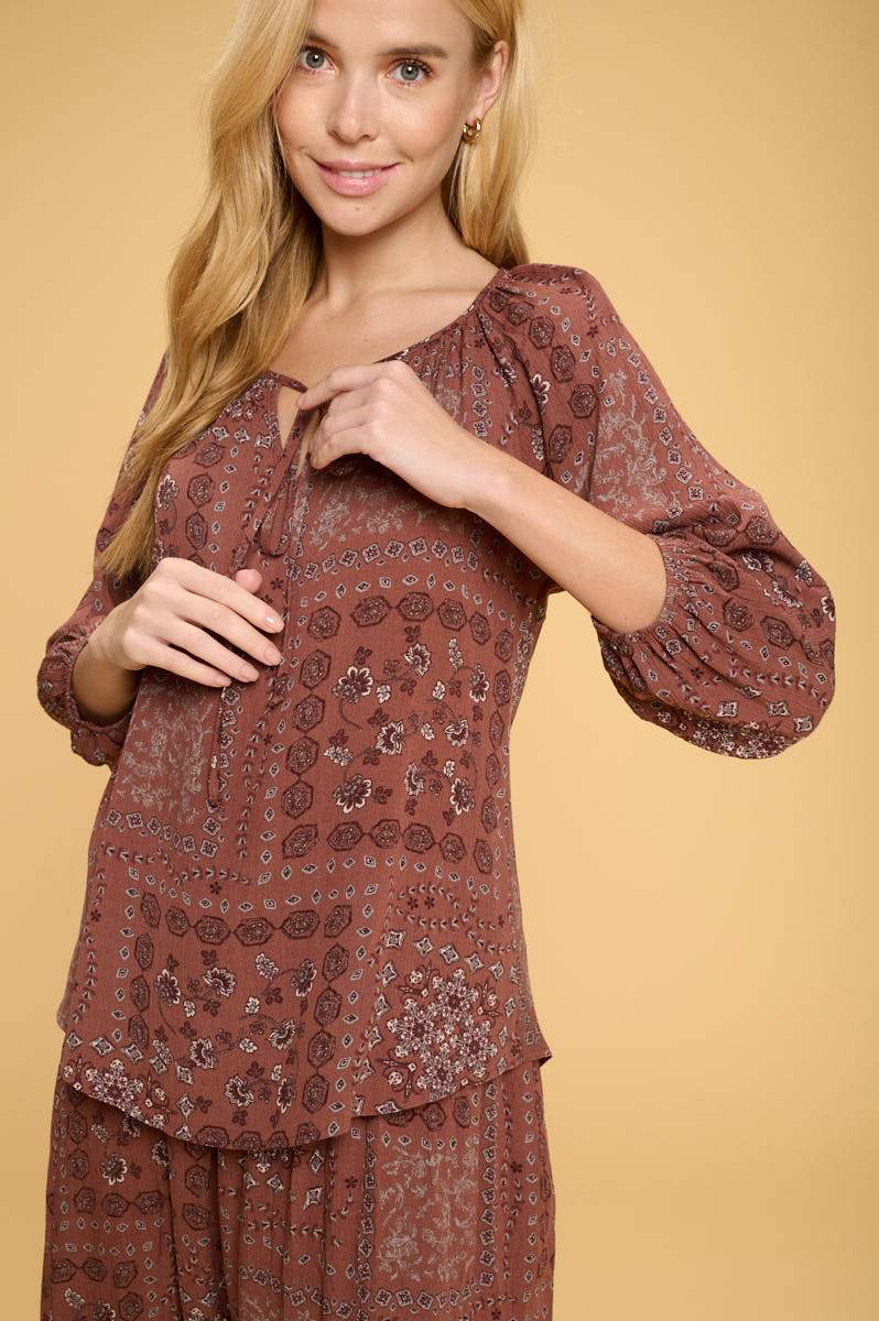 Paisley Patch Print Top with Tie - Mercantile Mountain