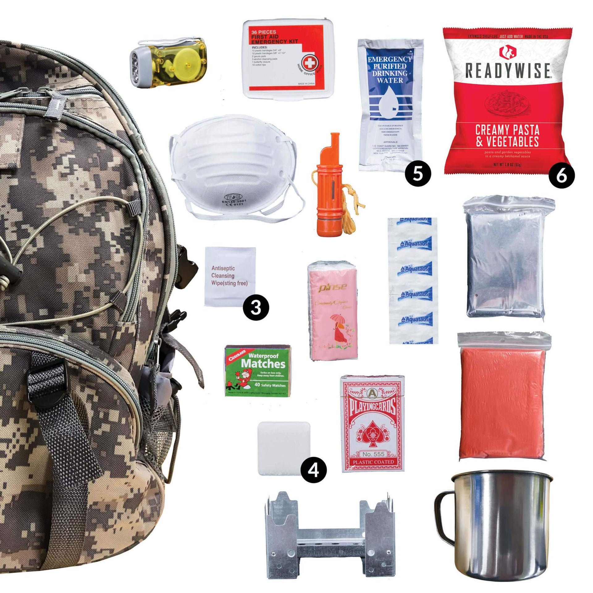 Camouflage 64 Piece Survival Backpack - Mercantile Mountain