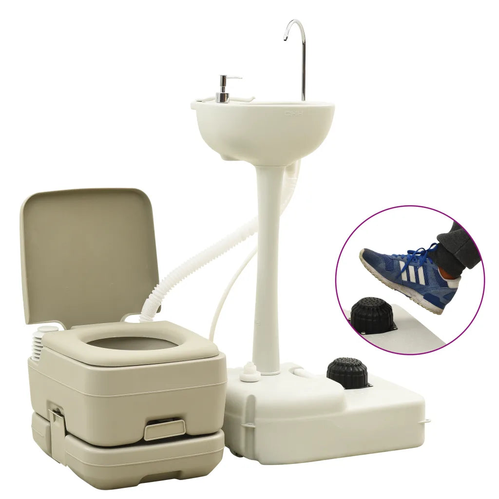 Portable Camping Toilet 2.6 x 2.6 gal and Handwasher Stand 5.3 gal - Mercantile Mountain