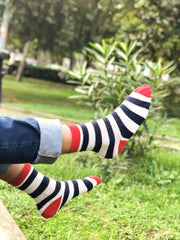Kids Navy-White Stripes Socks - Mercantile Mountain