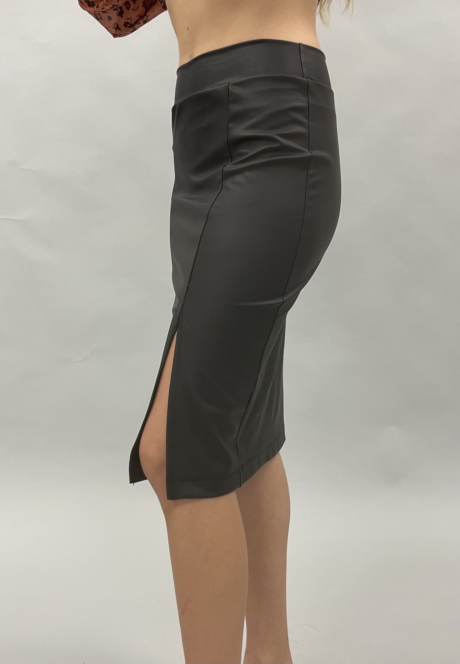 Faux Leather Skirt with Slit - Mercantile Mountain